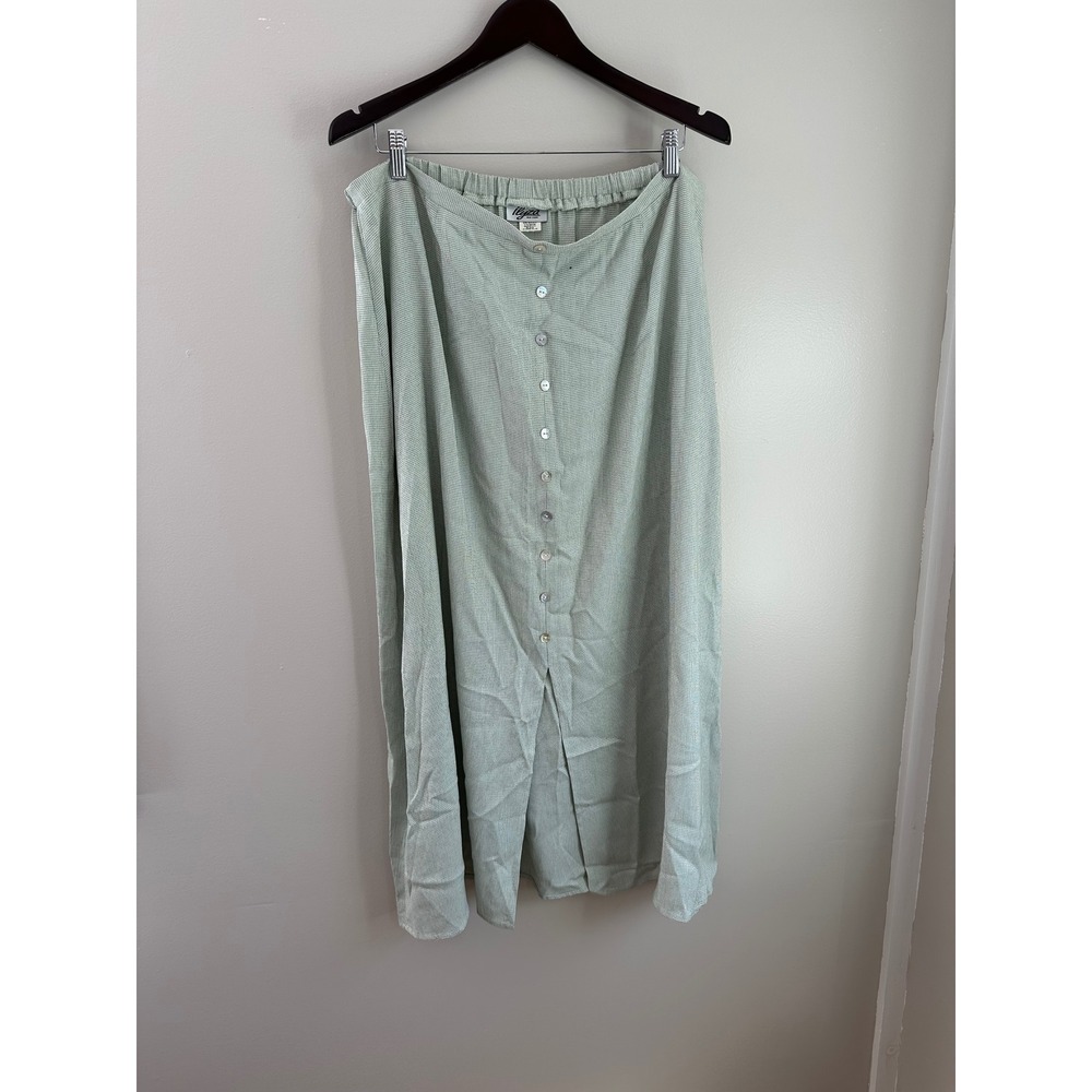 Ilyza New York Button‎ Front Midi Skirt Women 3X Green Gingham EUC Cottagecore